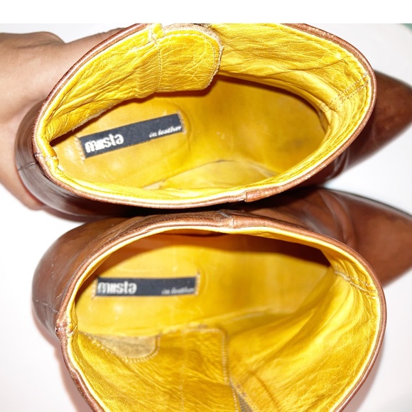 MIISTA Cognac Leather & Brass heeled Booties SZ: 7.5 (38) - Picture 13 of 14